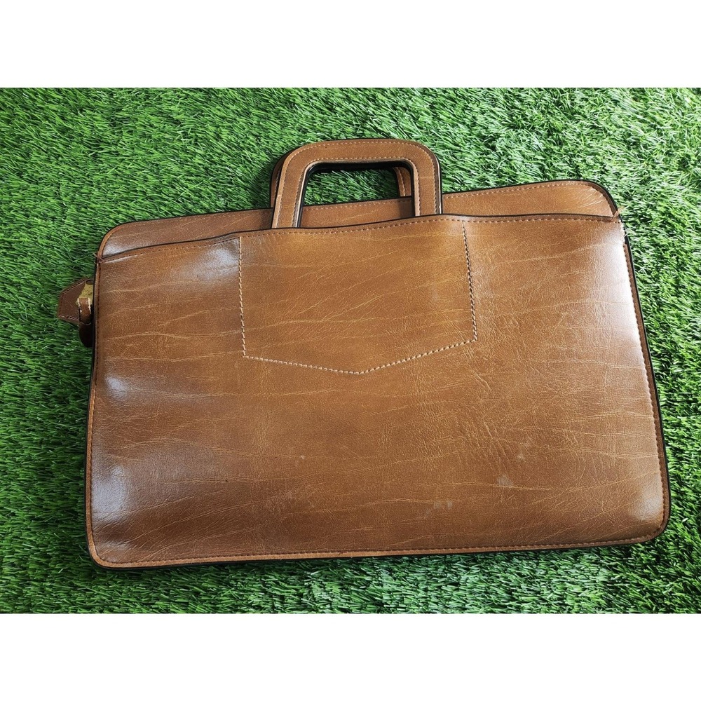 Vintage Pegasus USA Brown Leather Briefcase Slim Document Bag Professional Case
